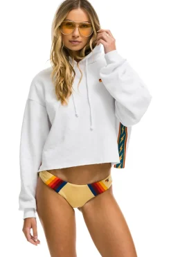 Hoodies | Aviator Nation BOLT STRIPE RELAXED CROPPED PULLOVER HOODIE - WHITE