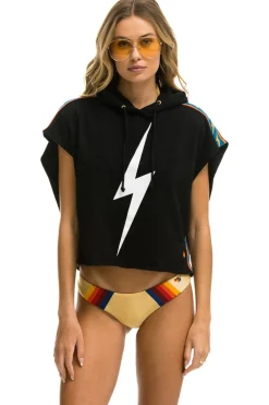 Hoodies | Aviator Nation BOLT STRIPE SLEEVELESS RELAXED CROPPED PULLOVER HOODIE - BLACK