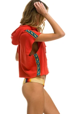 Hoodies | Aviator Nation BOLT STRIPE SLEEVELESS RELAXED CROPPED PULLOVER HOODIE - RED