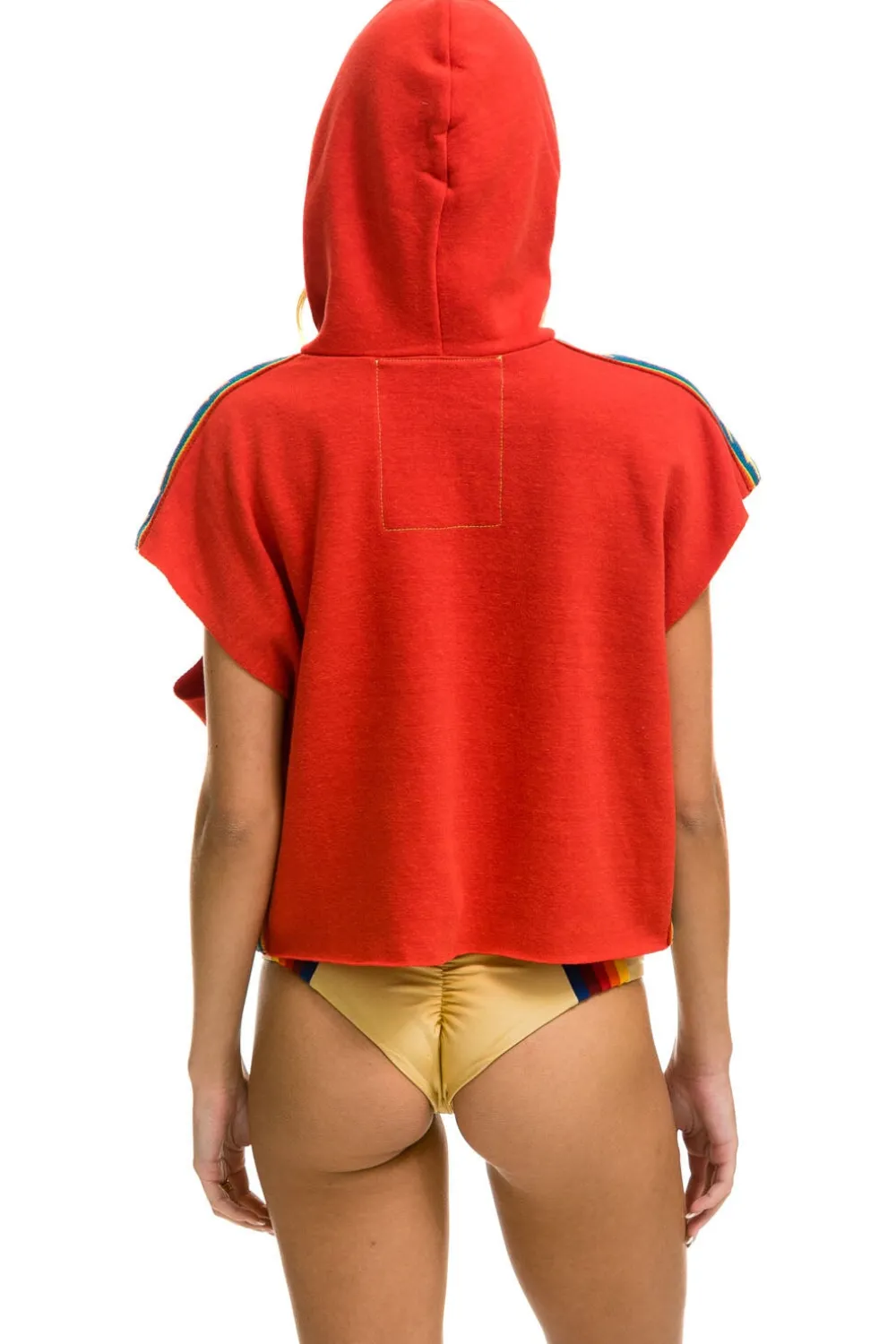 Hoodies | Aviator Nation BOLT STRIPE SLEEVELESS RELAXED CROPPED PULLOVER HOODIE - RED