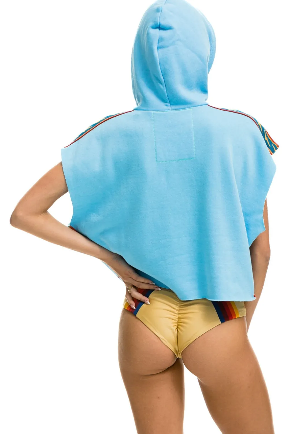 Hoodies | Aviator Nation BOLT STRIPE SLEEVELESS RELAXED CROPPED PULLOVER HOODIE - SKY