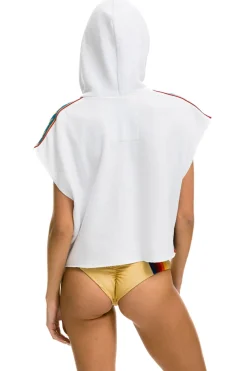 Hoodies | Aviator Nation BOLT STRIPE SLEEVELESS RELAXED CROPPED PULLOVER HOODIE - WHITE