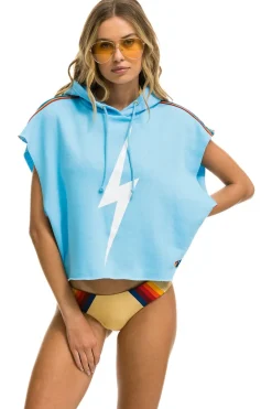 Hoodies | Aviator Nation BOLT STRIPE SLEEVELESS RELAXED CROPPED PULLOVER HOODIE - SKY