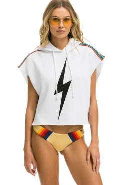 Hoodies | Aviator Nation BOLT STRIPE SLEEVELESS RELAXED CROPPED PULLOVER HOODIE - WHITE