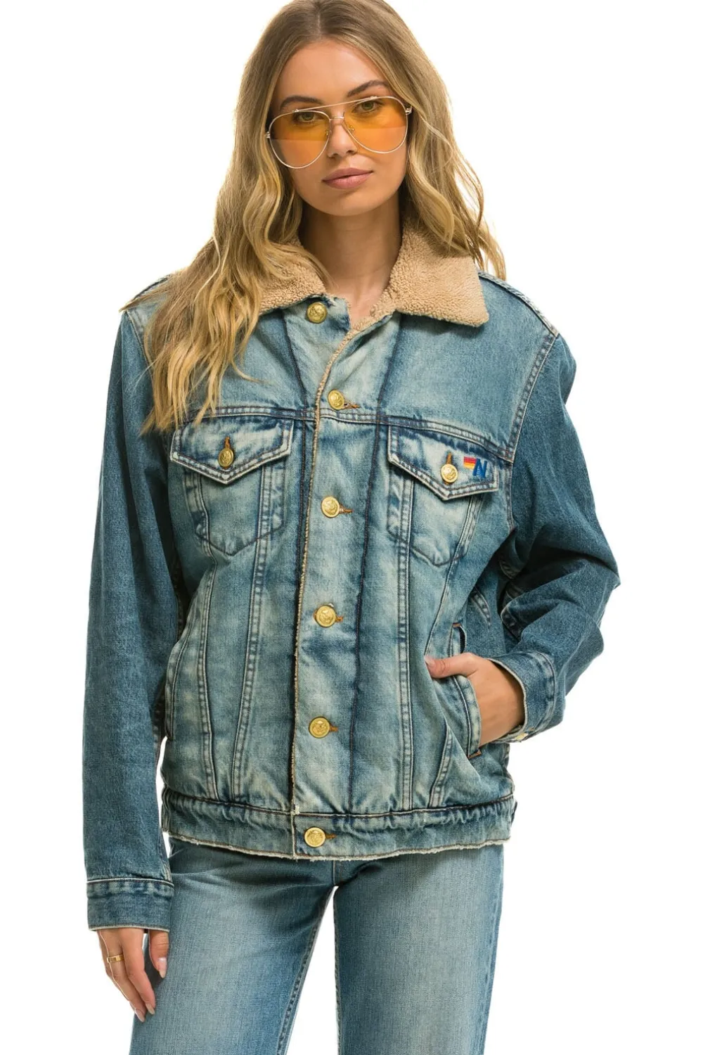 Denim | Denim | Aviator Nation CALI LOVER RANCH SHERPA DENIM JACKET - VINTAGE