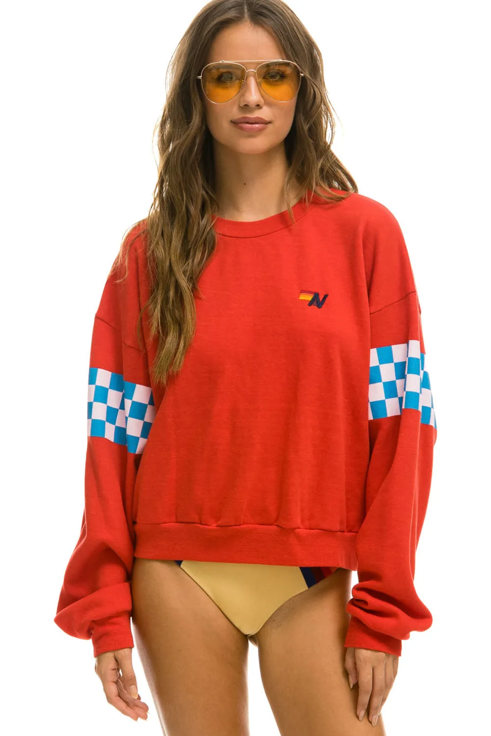 Sweatshirts | Sweatshirts | Aviator Nation CHECK 2 SLEEVE RELAXED CREW SWEATSHIRT - RED // WHITE // BLUE RED//WHITE//BLUE