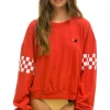 Sweatshirts | Sweatshirts | Aviator Nation CHECK 2 SLEEVE RELAXED CREW SWEATSHIRT - RED // WHITE RED//WHITE