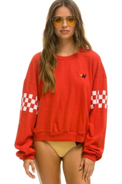Sweatshirts | Sweatshirts | Aviator Nation CHECK 2 SLEEVE RELAXED CREW SWEATSHIRT - RED // WHITE RED//WHITE