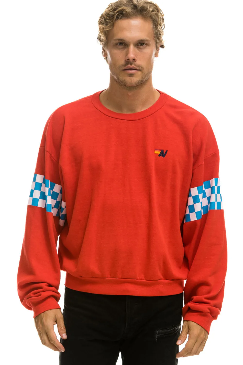 Sweatshirts | Sweatshirts | Aviator Nation CHECK 2 SLEEVE RELAXED CREW SWEATSHIRT - RED // WHITE // BLUE RED//WHITE//BLUE