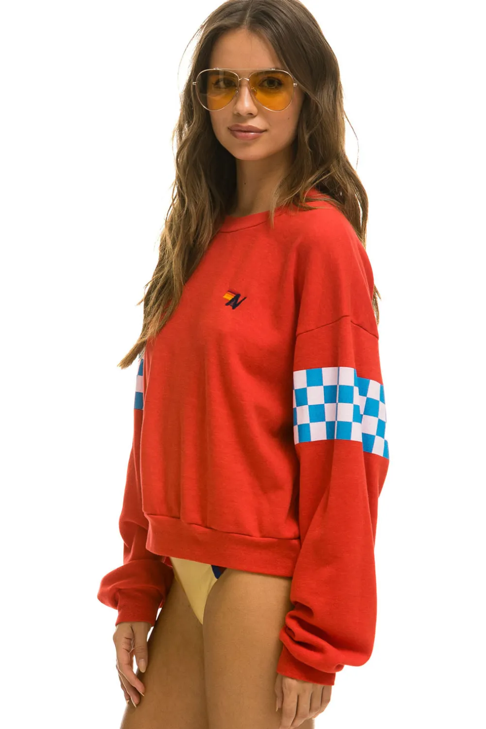 Sweatshirts | Sweatshirts | Aviator Nation CHECK 2 SLEEVE RELAXED CREW SWEATSHIRT - RED // WHITE // BLUE RED//WHITE//BLUE