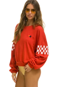 Sweatshirts | Sweatshirts | Aviator Nation CHECK 2 SLEEVE RELAXED CREW SWEATSHIRT - RED // WHITE RED//WHITE