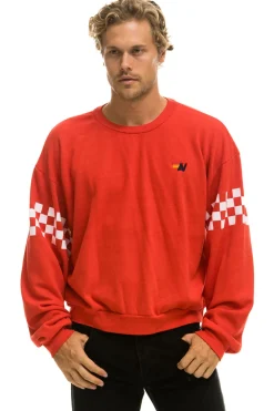 Sweatshirts | Sweatshirts | Aviator Nation CHECK 2 SLEEVE RELAXED CREW SWEATSHIRT - RED // WHITE RED//WHITE