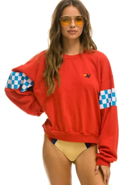 Sweatshirts | Sweatshirts | Aviator Nation CHECK 2 SLEEVE RELAXED CREW SWEATSHIRT - RED // WHITE // BLUE RED//WHITE//BLUE