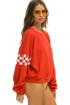 Sweatshirts | Sweatshirts | Aviator Nation CHECK 2 SLEEVE RELAXED CREW SWEATSHIRT - RED // WHITE RED//WHITE