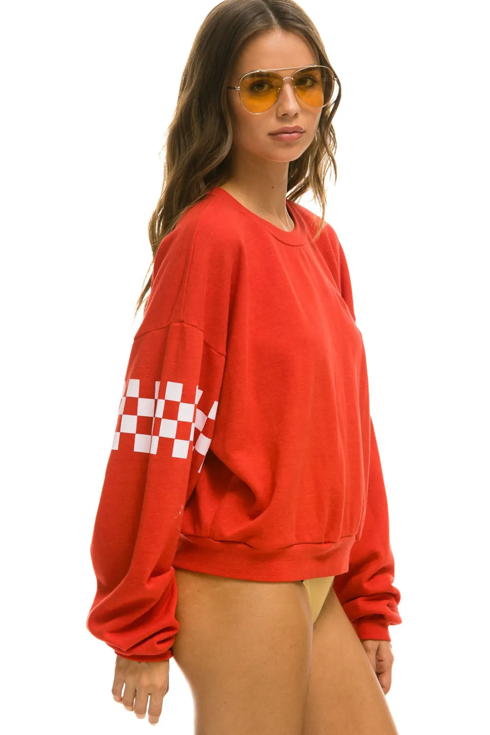 Sweatshirts | Sweatshirts | Aviator Nation CHECK 2 SLEEVE RELAXED CREW SWEATSHIRT - RED // WHITE RED//WHITE