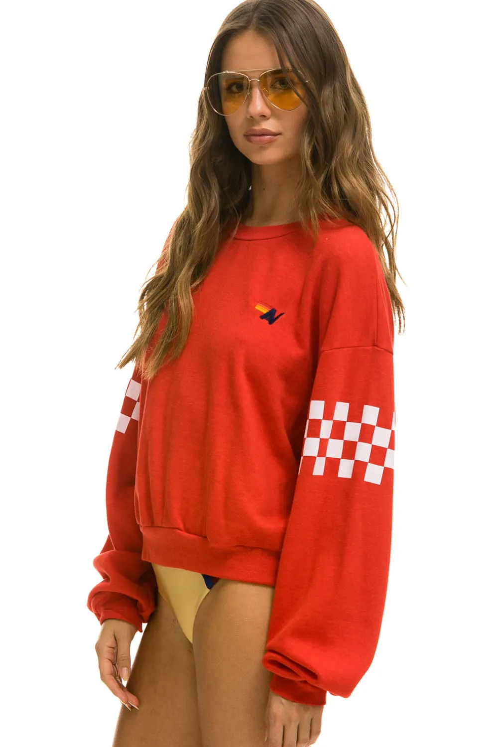 Sweatshirts | Sweatshirts | Aviator Nation CHECK 2 SLEEVE RELAXED CREW SWEATSHIRT - RED // WHITE RED//WHITE