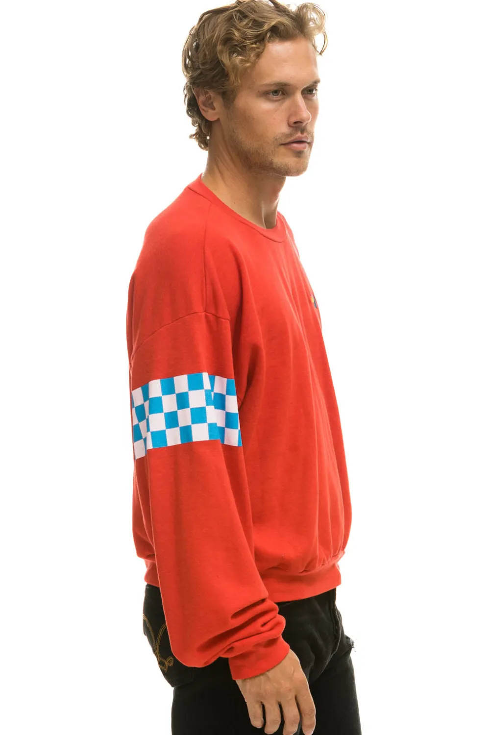 Sweatshirts | Sweatshirts | Aviator Nation CHECK 2 SLEEVE RELAXED CREW SWEATSHIRT - RED // WHITE // BLUE RED//WHITE//BLUE