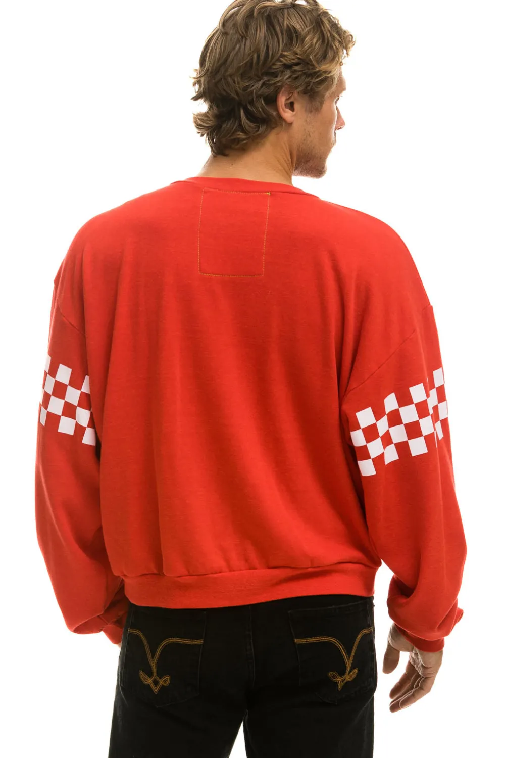 Sweatshirts | Sweatshirts | Aviator Nation CHECK 2 SLEEVE RELAXED CREW SWEATSHIRT - RED // WHITE RED//WHITE