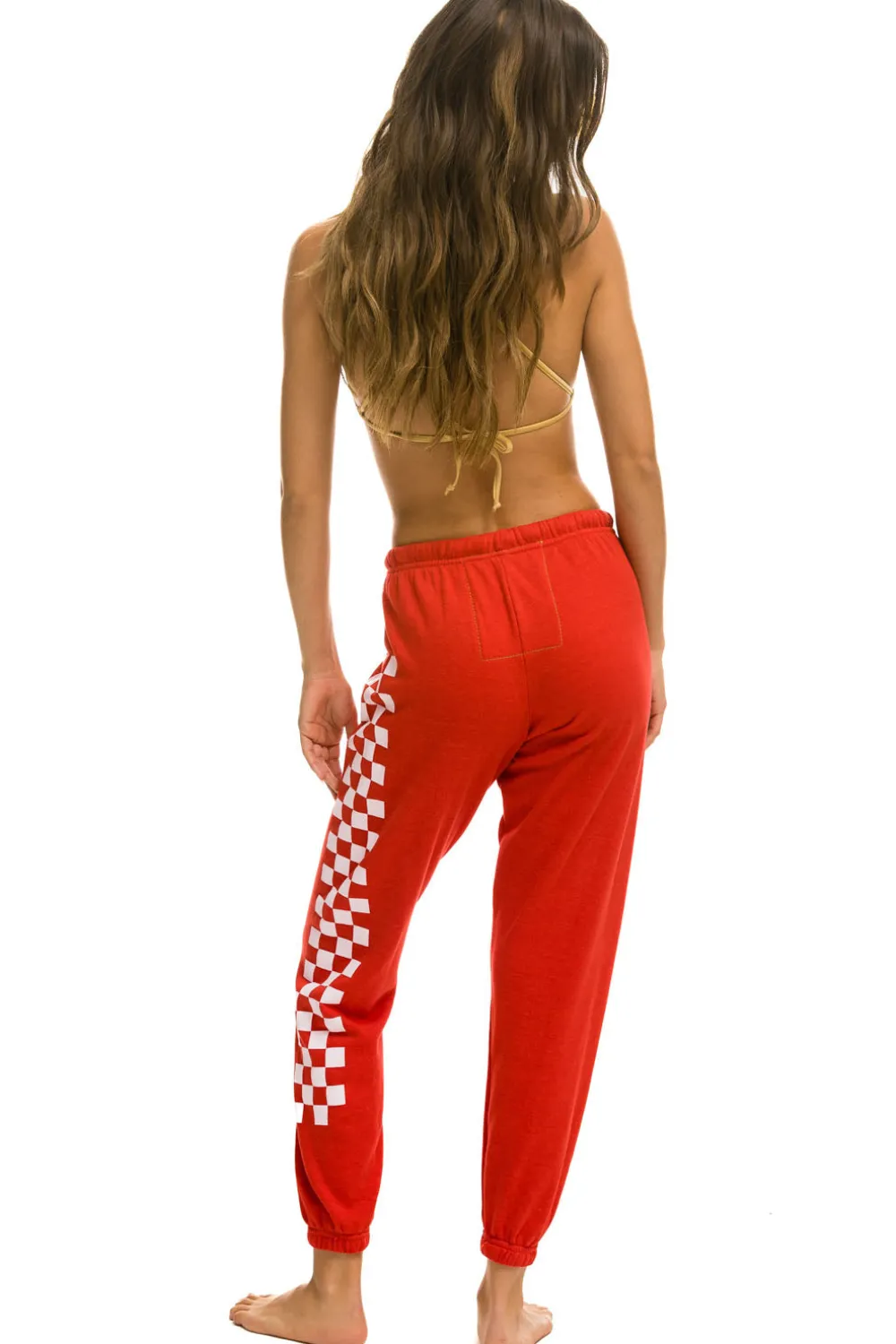Sweatpants | Aviator Nation CHECK LEG SWEATPANTS - RED // WHITE RED//WHITE
