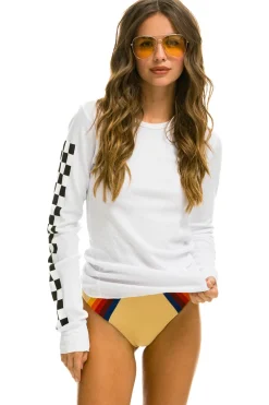 Tees | Aviator Nation CHECK SLEEVE THERMAL - WHITE