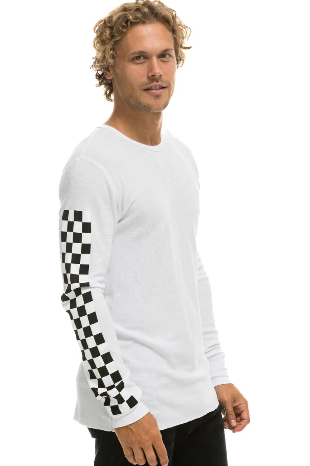 Tees | Aviator Nation CHECK SLEEVE THERMAL - WHITE