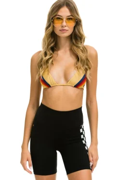 Activewear | Activewear | Aviator Nation CHECKER STRIPE 6 INCH HI-RISE BIKER SHORT - BLACK