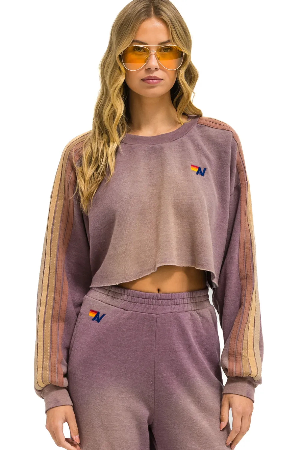 Sweatshirts | Aviator Nation CLASSIC STRIPE CROPPED CREW SWEATSHIRT RELAXED - FADED MOCHA FADEDMOCHA