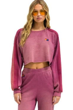 Sweatshirts | Aviator Nation CLASSIC STRIPE CROPPED CREW SWEATSHIRT RELAXED - FADED BERRY FADEDBERRY