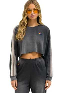 Sweatshirts | Aviator Nation CLASSIC STRIPE CROPPED CREW SWEATSHIRT RELAXED - FADED SMOKE FADEDSMOKE