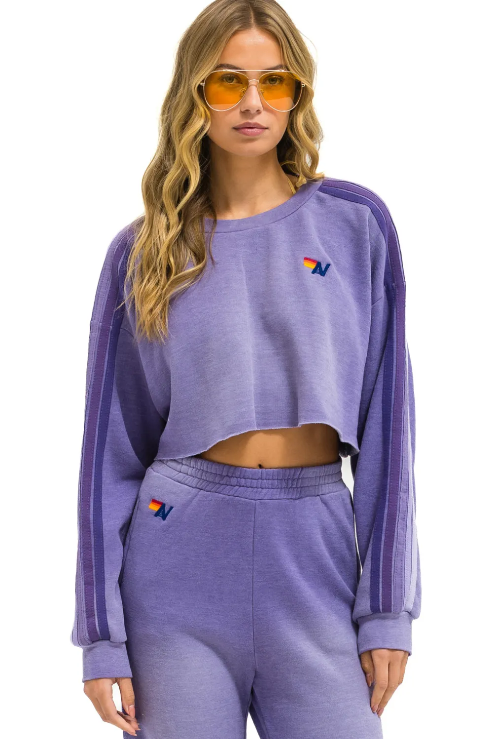 Sweatshirts | Aviator Nation CLASSIC STRIPE CROPPED CREW SWEATSHIRT RELAXED - FADED GRAPE FADEDGRAPE