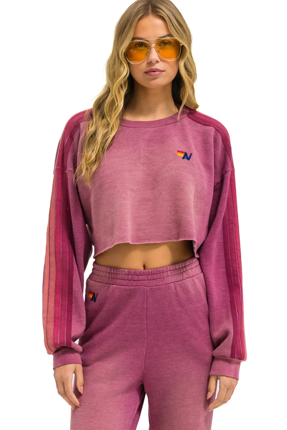Sweatshirts | Aviator Nation CLASSIC STRIPE CROPPED CREW SWEATSHIRT RELAXED - FADED BERRY FADEDBERRY