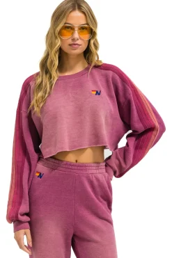 Sweatshirts | Aviator Nation CLASSIC STRIPE CROPPED CREW SWEATSHIRT RELAXED - FADED BERRY FADEDBERRY