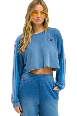 Sweatshirts | Aviator Nation CLASSIC STRIPE CROPPED CREW SWEATSHIRT RELAXED - FADED WATER FADEDWATER