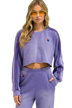Sweatshirts | Aviator Nation CLASSIC STRIPE CROPPED CREW SWEATSHIRT RELAXED - FADED GRAPE FADEDGRAPE