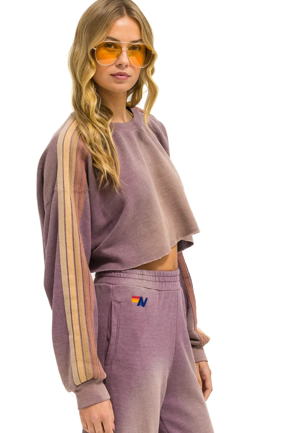 Sweatshirts | Aviator Nation CLASSIC STRIPE CROPPED CREW SWEATSHIRT RELAXED - FADED MOCHA FADEDMOCHA