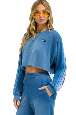 Sweatshirts | Aviator Nation CLASSIC STRIPE CROPPED CREW SWEATSHIRT RELAXED - FADED WATER FADEDWATER