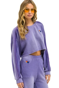 Sweatshirts | Aviator Nation CLASSIC STRIPE CROPPED CREW SWEATSHIRT RELAXED - FADED GRAPE FADEDGRAPE