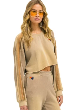 Sweatshirts | Aviator Nation CLASSIC STRIPE CROPPED CREW SWEATSHIRT RELAXED - FADED TAN FADEDTAN