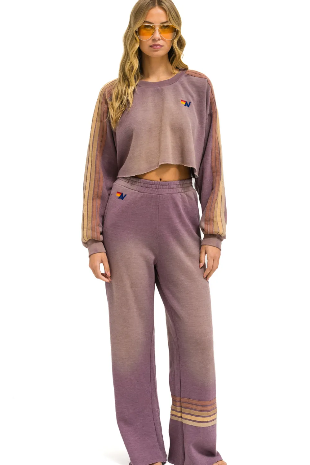 Sweatshirts | Aviator Nation CLASSIC STRIPE CROPPED CREW SWEATSHIRT RELAXED - FADED MOCHA FADEDMOCHA