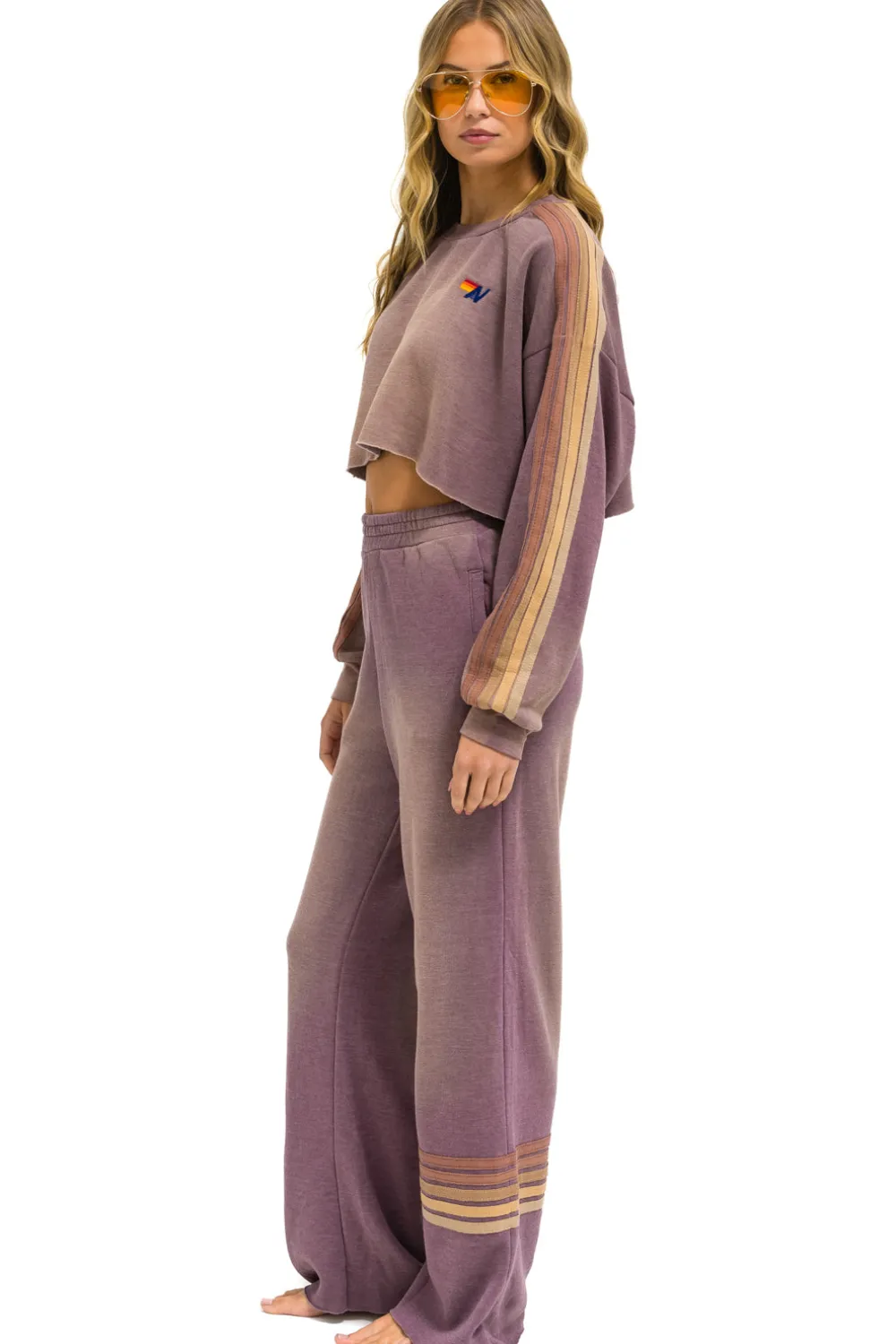 Sweatshirts | Aviator Nation CLASSIC STRIPE CROPPED CREW SWEATSHIRT RELAXED - FADED MOCHA FADEDMOCHA