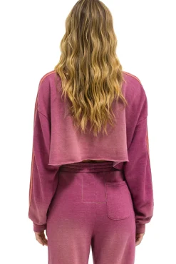 Sweatshirts | Aviator Nation CLASSIC STRIPE CROPPED CREW SWEATSHIRT RELAXED - FADED BERRY FADEDBERRY