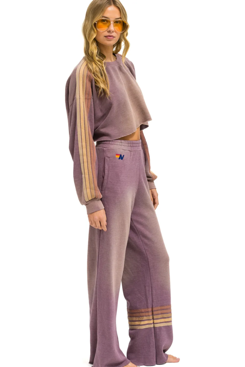 Sweatshirts | Aviator Nation CLASSIC STRIPE CROPPED CREW SWEATSHIRT RELAXED - FADED MOCHA FADEDMOCHA