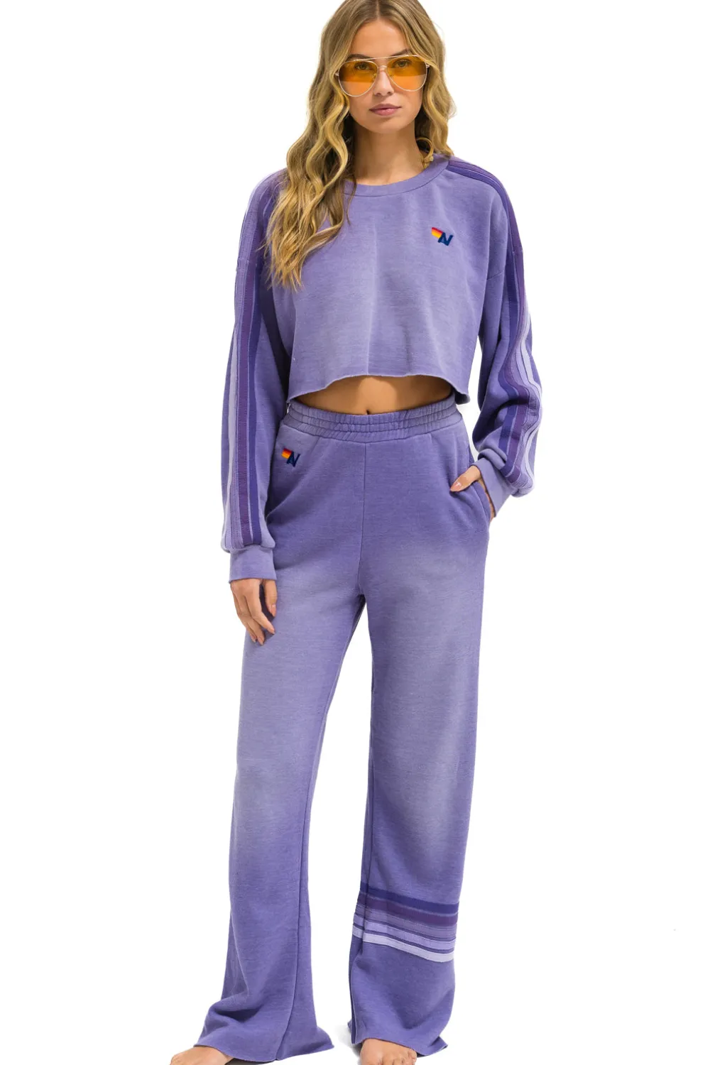 Sweatshirts | Aviator Nation CLASSIC STRIPE CROPPED CREW SWEATSHIRT RELAXED - FADED GRAPE FADEDGRAPE