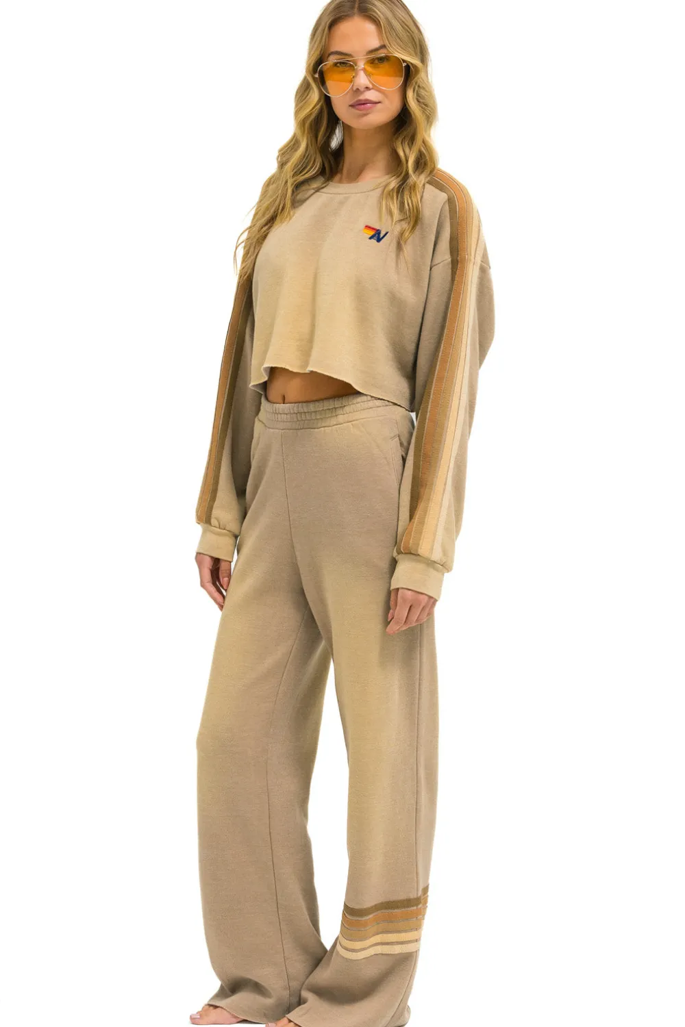 Sweatshirts | Aviator Nation CLASSIC STRIPE CROPPED CREW SWEATSHIRT RELAXED - FADED TAN FADEDTAN