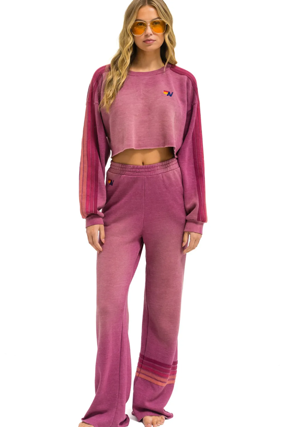 Sweatshirts | Aviator Nation CLASSIC STRIPE CROPPED CREW SWEATSHIRT RELAXED - FADED BERRY FADEDBERRY