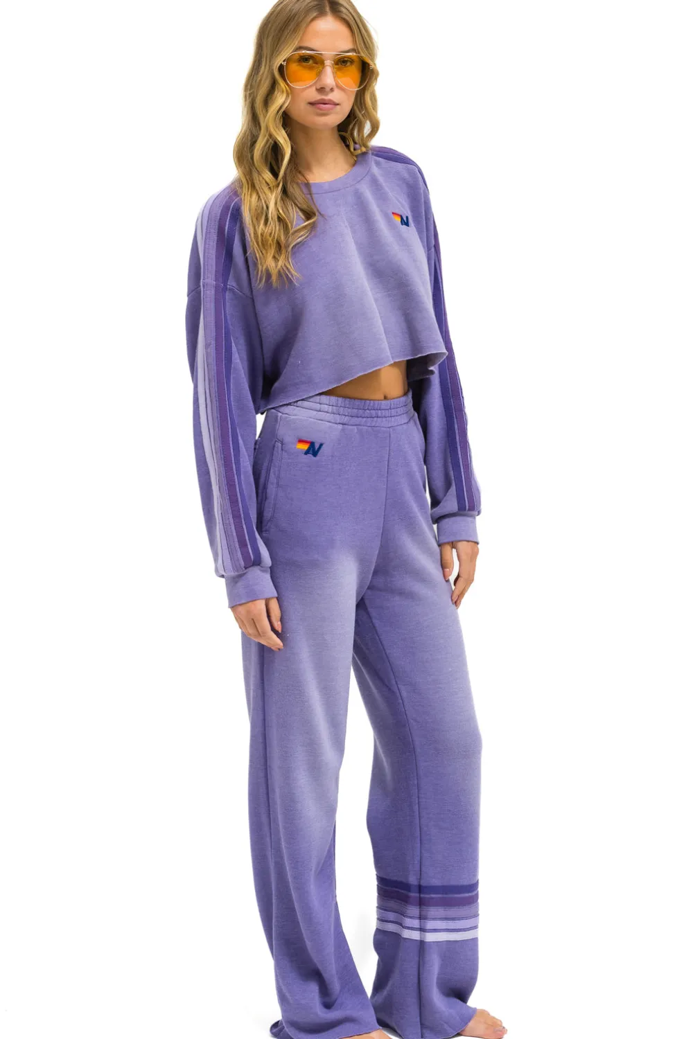 Sweatshirts | Aviator Nation CLASSIC STRIPE CROPPED CREW SWEATSHIRT RELAXED - FADED GRAPE FADEDGRAPE