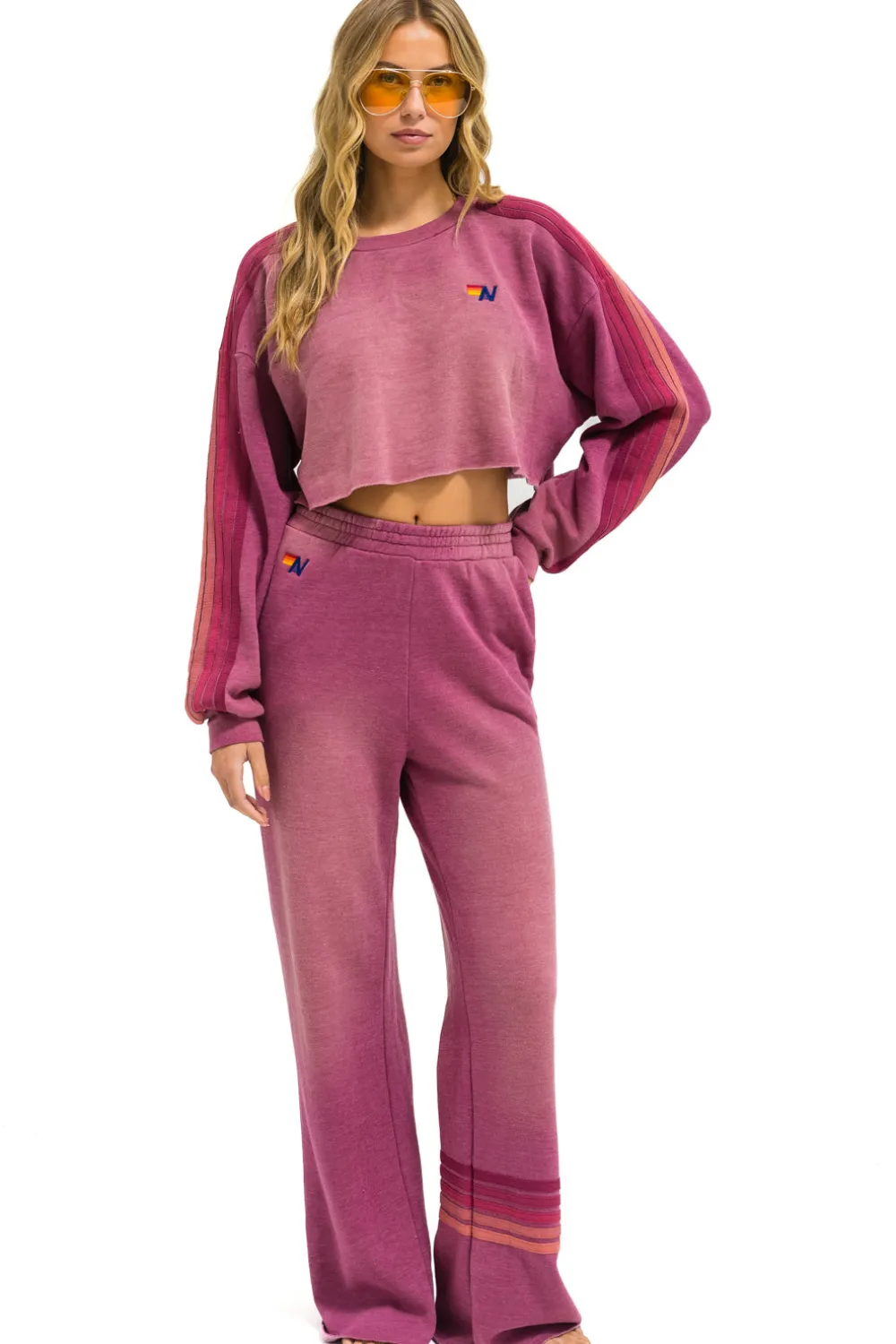Sweatshirts | Aviator Nation CLASSIC STRIPE CROPPED CREW SWEATSHIRT RELAXED - FADED BERRY FADEDBERRY