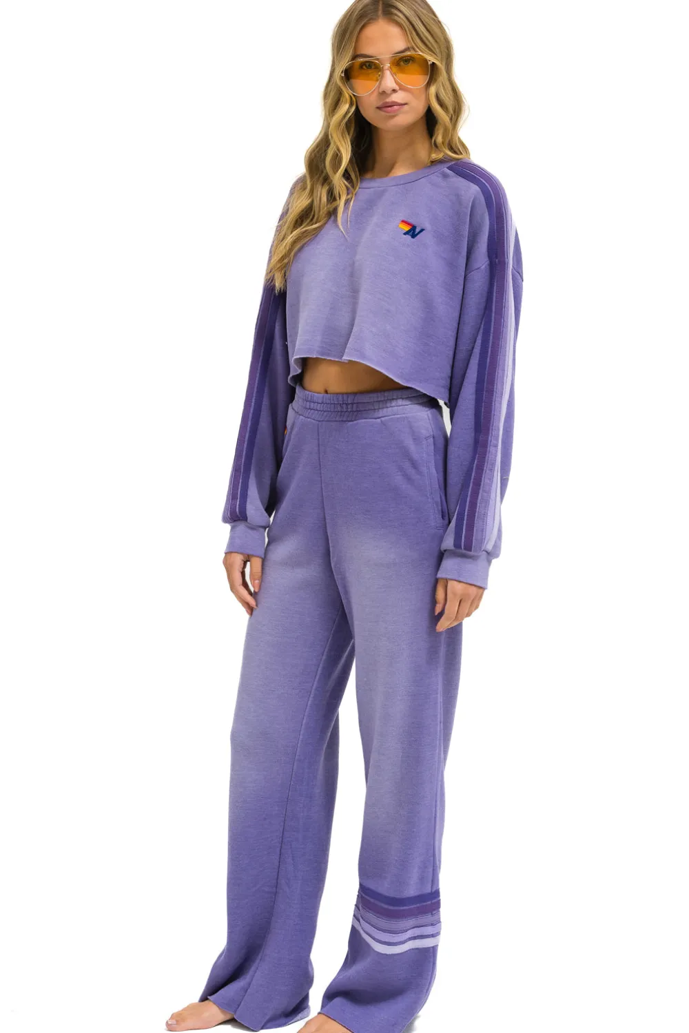 Sweatshirts | Aviator Nation CLASSIC STRIPE CROPPED CREW SWEATSHIRT RELAXED - FADED GRAPE FADEDGRAPE