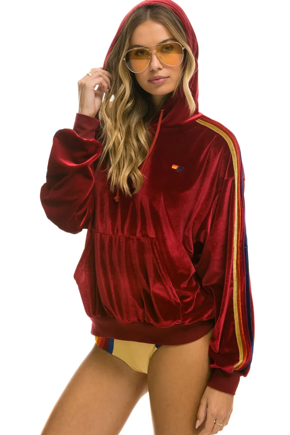 Hoodies | Hoodies | Aviator Nation CLASSIC VELVET RELAXED PULLOVER HOODIE - RED