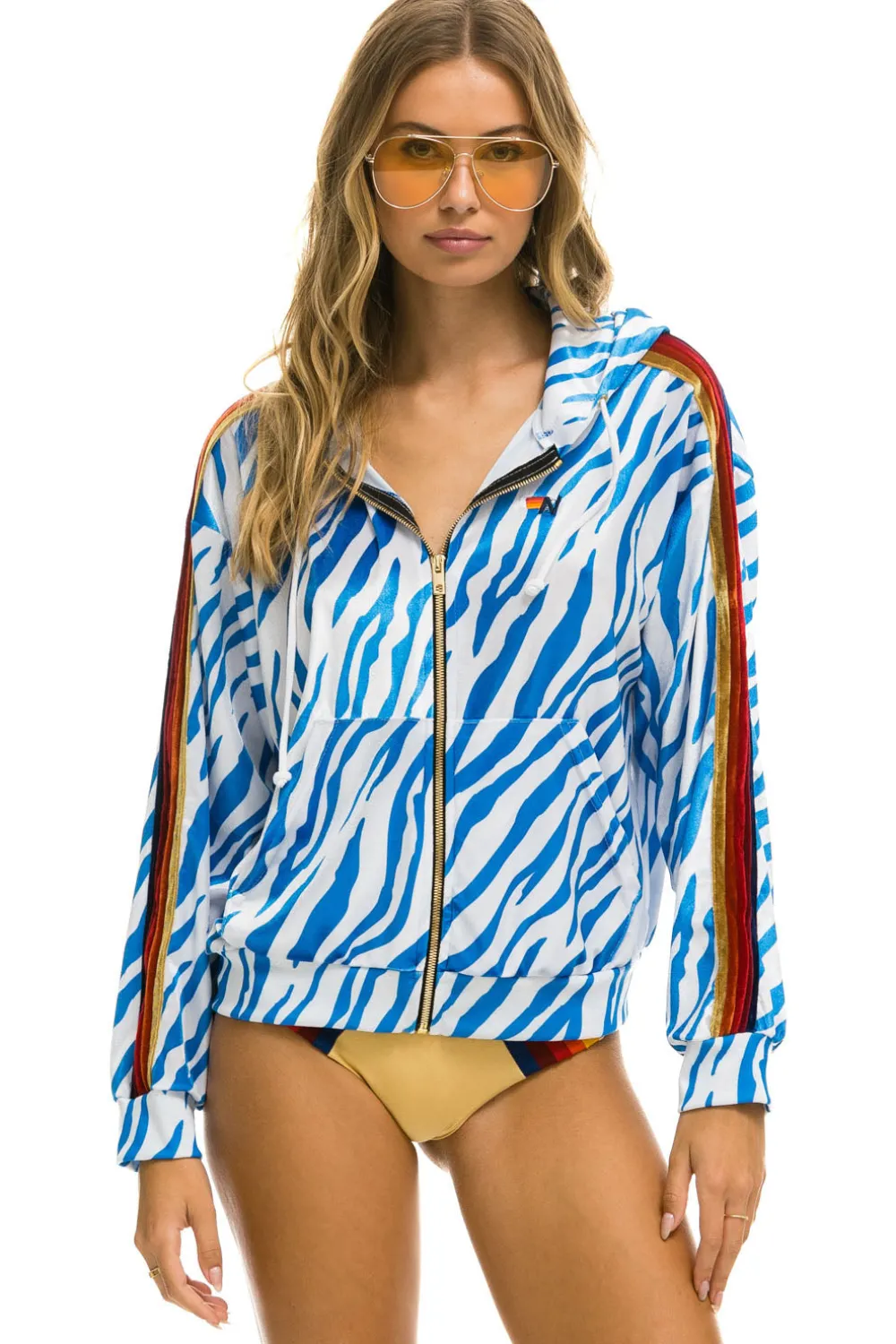 Hoodies | Hoodies | Aviator Nation CLASSIC VELVET RELAXED ZIP HOODIE - BLUE TIGER BLUETIGER